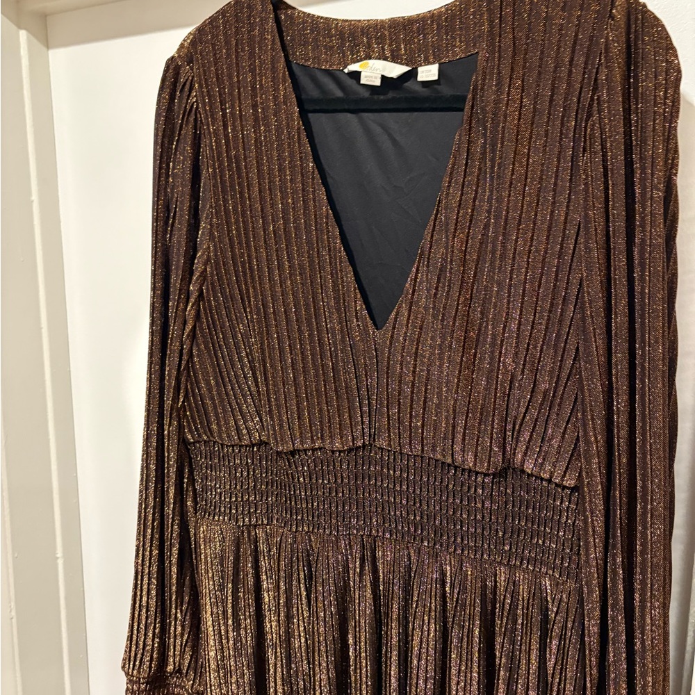 Boden Metallic Pleated V Neck Jersey Maxi Dress Holiday Copper Gold Trendy - Picture 5 of 16